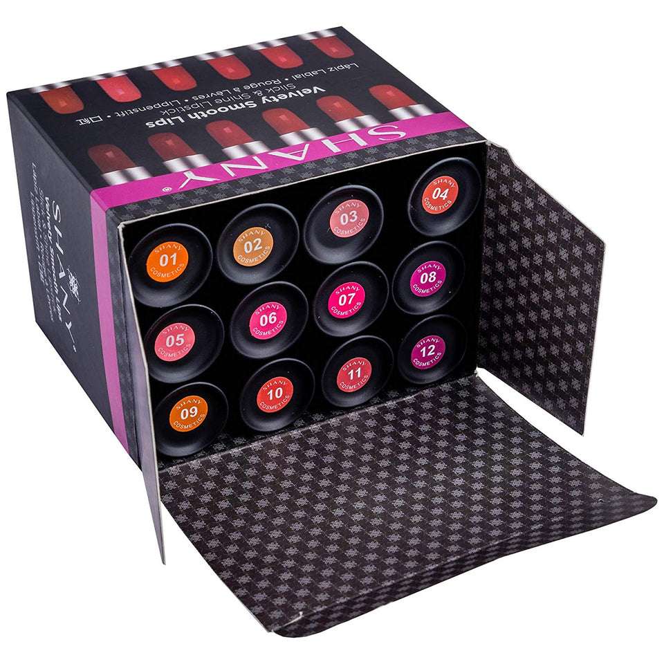 SHANY Slick & Shine Lipstick Set - Set of 12 Famous Colors