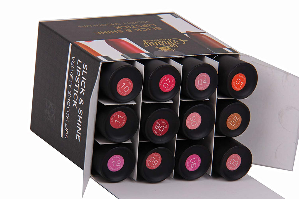 SHANY Slick & Shine Lipstick Set - Set of 12 Famous Colors